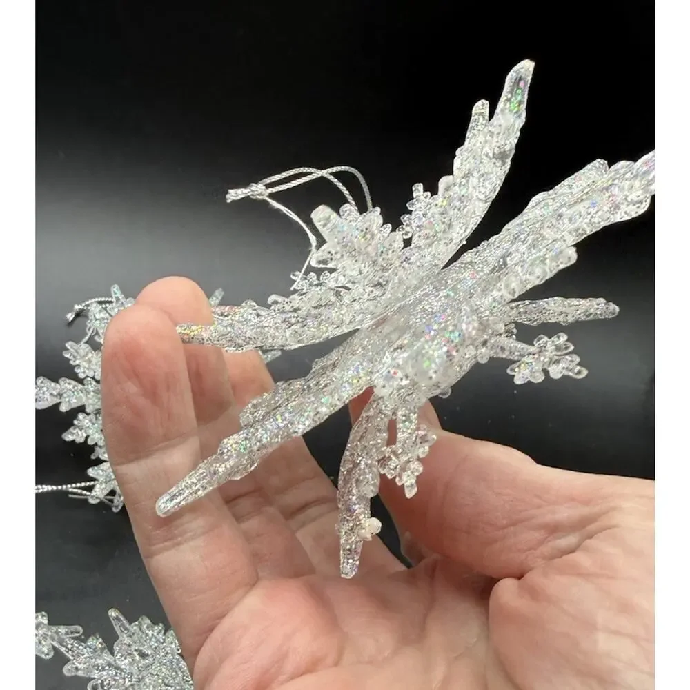 Beautiful Acrylic 3D Iridescent SNOWFLAKE Christmas Ornaments Set Of 5 -LO23
